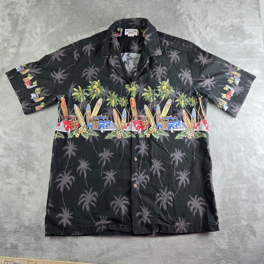 Vintage Pacific Legend Shirt Mens XL Black Surf Board Classic Cars Hawaiian